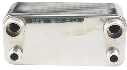 VCHICS Wärmetauscher, 24 Plattenwärmetauscher Bierwürzekühler Kühler SUS 304 Edelstahl for Homebrew-Kühlung Für Fußbodenheizung, Warmwasserbereitung(1 Inch BSPT)