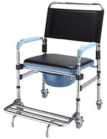 SBCGFY Chaise percée Fauteuil Roulant, siège de Toilette de Chevet Aide Portable Mobilité Salle de Bain Douche Chaise percée, Hauteur réglable, Alliage d'aluminium