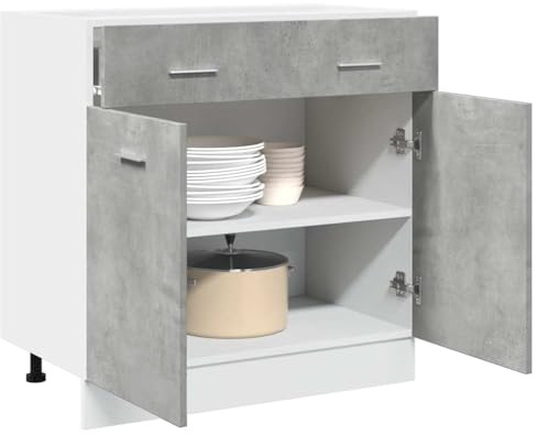 Myheimly Schubunterschrank Betongrau 80x46x81,5 cm Holzwerkstoff Küchenschrank Küchenzeile Küchenmöbel Unterschrank Küchenunterschrank Schrank
