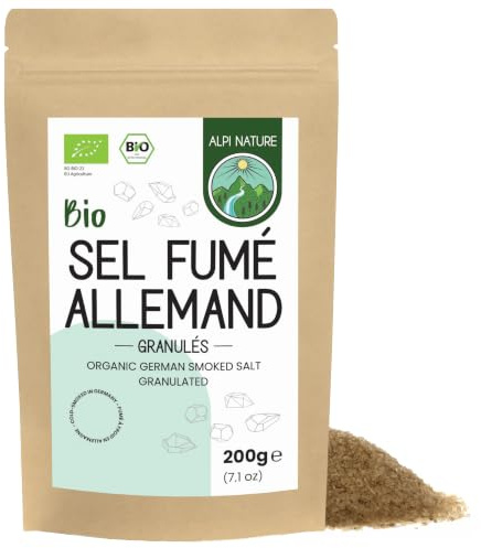 Alpi Nature Granulés de Sel Fumé Allemand BIO 1-3 mm 200g, Sel de Mer Granulé au Bois de Hêtre Fumé à Froid