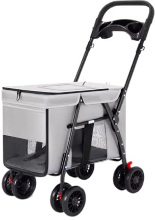 Bärbar Hundvagn Kattvagn Hopfällbar Husdjursvagn Med 4 Hjul Bärbar Hundvagn Med Mugghållare Kattvagn För Medelstora Hundar Katter Husdjursvagn med Hjul(Grey)