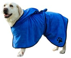 Premium Dog Bathrobe, Quick Dry Microfibre Pet Towel Coat, Ultra-Absorbent, Adjustable, Machine Washable (Blue, L)