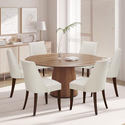 COLAMY Esszimmerstühle 6er Set, Küchenstuhl Polsterstuhl Stühle mit Rückenlehne, Moderne Stoff Dining Chairs mit Holzbeinen für Esszimmer, Küche, Restaurant mit Holzbeinen, Beige