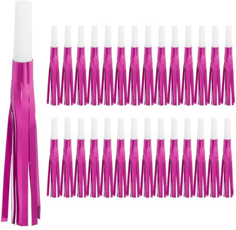 PATIKIL 30 Pcs Hacer Ruido, Silbatos De Fiesta Con Flecos Metálicos Para Suministros De Favor De Fiesta Cumpleaños Año Nuevo Blanco/Rosa Rojo