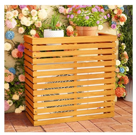 HBOOMOEM Air Conditioner Fence，Lattice Wooden Air Conditioner Frame ，Wooden Air Conditioner Cover Carbonized，Weatherproof Shutters Central，Freestanding Enclosure For Outside Units.(Wood,85*35*80CM)