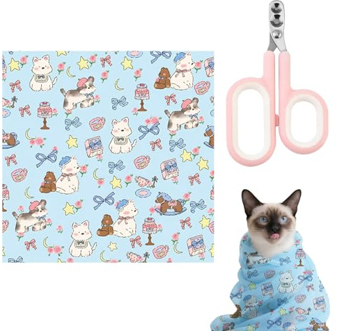 2 Pezzi Borsa per la Toelettatura del Gatto,Fascia per Gatti Auto-aderente,Involucro per Gatto Tagliare le unghie,Anti-morso,e,Spazzolare i denti,Strumento Multifunzionale(Tagliaunghie per Gatti)
