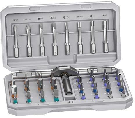 42 in1 Magnetic Screwdriver Set Precision Multi Bit Ratchet T Handle Repair Kit for Electronics, Phone, Laptop, Watch, Eyeglasses – Portable Tool Set for Home & DIY Light Grey
