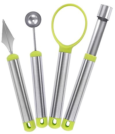 Warmhm 4 pezzi Scavino per Palline Frutta Acciaio Utensili per Melone Anguria e Frutta Multifunzionale Ergonomico Liscio per Appenderlo Adatto per Cucina Ristorante e Festa