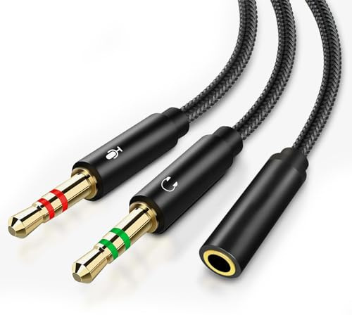Vestoryyer 2 in 1 Headphone Mic Splitter,audio splitter,headset splitter | 3.5mm Female to 2 Dual 3.5mm Male Cable,Microphone Splitter,Compatible with Gaming Headset,Speaker, Desktop, Laptop- 25cm