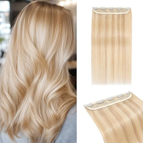MY-LADY One Piece Clip In Extension Echthaar für Voluminöses 3/4 Vollkopf, 20cm 5 Clips 100% Echthaar Haarverlängerung Glatt Haar Extension Für Frauen(#18P613 Ascheblond/blond, 40g)