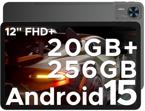 DOOGEE T36 2025 Tablet Android 15, 20GB+256GB/2TB Tablet 12 Pollici, 8800mAh Tablets con sim, 2.4K Octa - Core Tablets Gaming, 13MP + 8MP, Widevine L1/Hi-Res/BT5.0/5G WiFi/Face ID/GPS/OTG - Nero