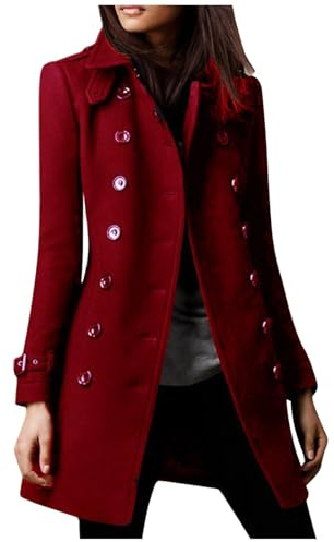 Chaqueta de entretiempo larga para mujer, abrigo de doble botonadura, elegante y cálido, chaqueta de invierno monocolor, chaqueta Caban, chaqueta ligera con cuello de solapa, chaqueta de ocio