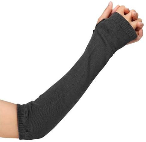 2 paires de gants tricotés rayés punk sans doigts, mi-longs chauds et extensibles Pour Les Activités De Plein Air Et D'hiver(Dark grey)
