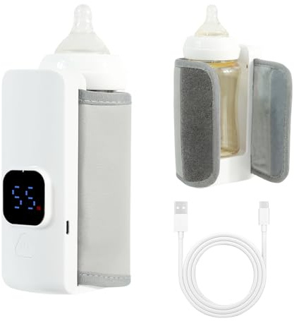 Portable Bottle Warmer,Cordless Bottle Warmer Heater, Milk Bottle Heating Bag,6 Gears Adjustable Electric Food Warmer with LCD Displayfor Most Bottles Fast Heating&Defrost for Night and Morning Use