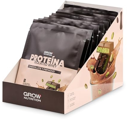 Grow Wellness Proteína Aislada Chocolate y Pistacho 10 x 35g | Whey isolate, Ingredientes premium, Alto contenido proteico, Disolución fácil