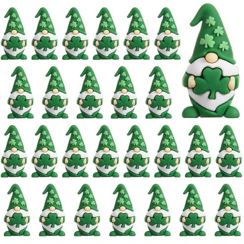 Festanlee 30 Pcs Mini St Patrick's Day Gnomes Figurines Miniature Tiny St Patrick's Day Collectible Figurines Little Shamrock Gnomes Figures to Hide and Seek for Irish Decorations (30)
