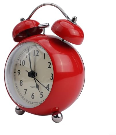 Honseadek Reloj despertador vintage con doble campana, alarma extra fuerte, diseño de metal que funciona con pilas, retroiluminación para dormitorio y mesita de noche (rojo)