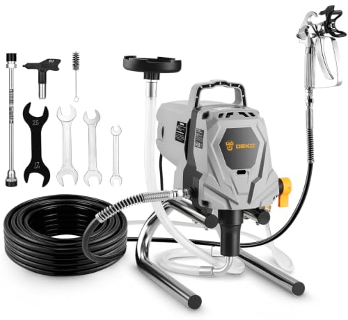 Airless färgspraysystem 1010 W: DEKOPRO lackeringspistol 1,5 l/min för väggfärger, latexfärger, lacker och glasyrer, 1,5 l/min, 3 000 psi, slang 7,5 m, med skyddsglasögon