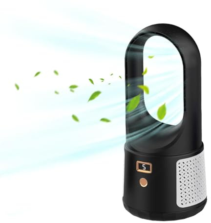 Ventilador de escritorio sin aspas, ventilador de mesa que funciona con pilas, dispositivo de refrigeración silencioso y ajustable, pantalla LED, tamaño pequeño compacto, ventilador de escritorio