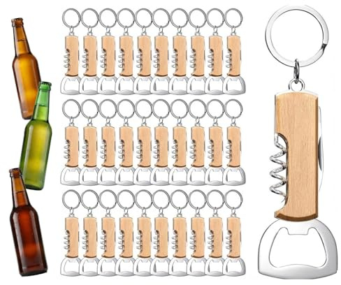 Abrebotellas de madera, abridor de cerveza, abrebotellas con mango de madera, abrebotellas de cerveza, multifuncional, regalo para hombres y amantes de la cerveza (30 unidades)
