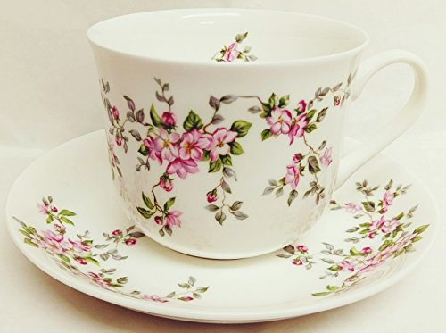 fromeuropewithlove Ensemble tasse et soucoupe en porcelaine anglaise Motif roses sauvages Rose