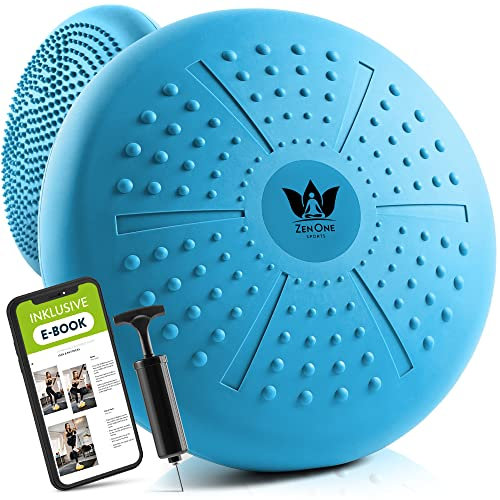 ZenOne Sports® Balance Kissen I Ballsitzkissen für Koordinations- & Rückentraining I Orthopädisches Sitzkissen I Luftkissen für Fitnesstraining inkl. Pumpe & Workout-Guide I Balancekissen