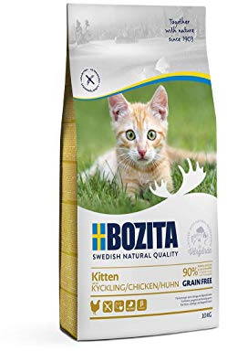 Bozita Kitten spannmålsfri kyckling – 10 kg torrfoder för unga katter och ammande mödrar – stöder tillväxt och hälsa med 34% protein och 20% fetthalt – för en hälsosam mage