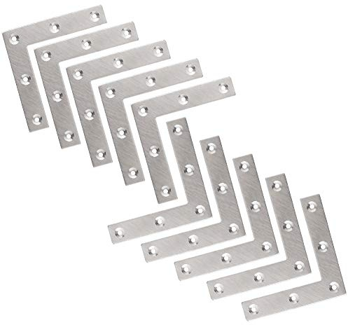 Platt L-formad hörnfäste, Tiberham 10 st 80 x 80 mm rostfritt stål rät vinkel hörnstag reparationsplatta, slitstark möbelfästanordning hörnkontakt för trähylla skåp bordsstol