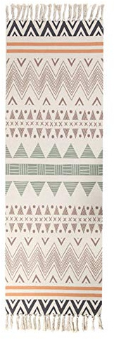 Ommda Flickenteppich Baumwolle Leinen Waschbar Multifunktion Rag Rug Teppich Läufer Indien Ethno Boho Handgewebt mit Fransenquaste,HDJU-MM01-6,60x150cm