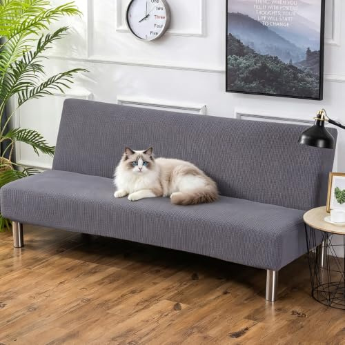 PETCUTE Sofabezug ohne Armlehne: Grau, Stretch, Rutschfest, Weicher Samt, Wasserabweisend, Einfarbig, Fr Sofa 165-200cm, Maschinenwaschbar
