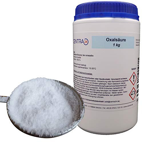 Centra24 Oxalsäure, 1KG in Dose, >99,6%, Kleesäure, Oxalsäure-Dihydrat, Holzreiniger, Pulver, Reiniger, Rostflecken, Marmor polieren, Bleichmittel, Verdampfer