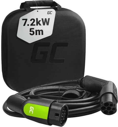 Green Cell® GC Type 2 Charging Cable for EV Electric Cars | 7.2kW | 32A | Type 2 to Type 2 | 16.4ft 5m | 1-Phase | Compatible with e-Golf, Mini Electric, Fortwo, EQC, i3, Leaf, CITIGOe iV, Kuga PHEV