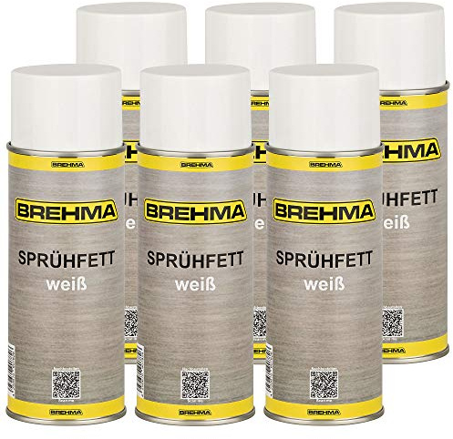 6x BREHMA Weisses Sprühfett mit PTFE -50°C bis +170°C, Schmierfett, Schmiermittel