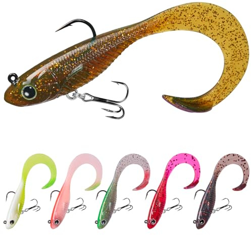 TRUSCEND Leurres de Pêche Souples pour Bar, Truite, Marigane, Appâts de Pêche Réalistes pour Leurre de Pêche au Bar à Coulage Lent, Équipement de Pêche Pré-jigged, Cadeaux de Pêche pour Hommes