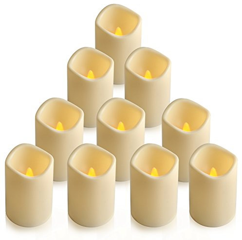 Velas de té LED con pilas para exteriores sin llama, 3 x 4.5 pulgadas, tamaño grande, con temporizador de 6 horas (10 unidades)