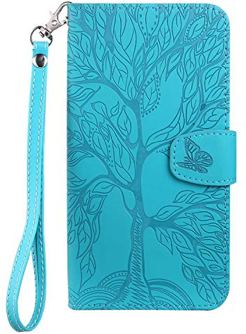 Aisenth Handyhülle für Xiaomi Mi 10T Lite 5G, Baum Muster PU Leder Handytasche Brieftasche Klapphülle Etui Wallet Flip Case Schutz Hülle mit Kartenfächer, Aufstellfunktion -Blau Grün