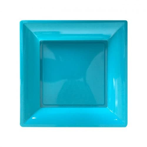 Piatto blu turchese usa e getta riutilizzabili | Set di 36 piatti azzurri lavabili a freddo | Piatto quadrato piatto 23 x 23 cm | Decorazione della tavola per privati e aziende