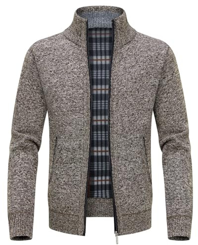 KUDORO Strickjacke Herren Cardigan Trachtenjacke mit Reißverschluss | Gestrickt Wintermantel Strickjacke Sweatjacke Feinstrick Winterjacke Mit Stehkragen Fleecejacke Langarm