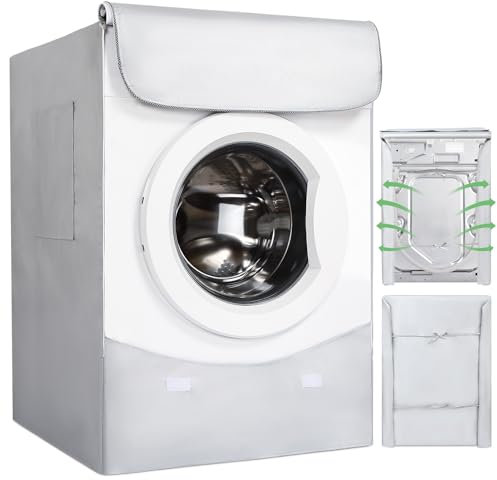 Copertura Lavatrice per Esterno - HAUSPROFI Coprilavatrice di Spessore Migliore per Lavatrici e Asciugatrice - Coperchio Lavatrice Impermeabile con Protezione Solare Argentati - 60*64*85 CM