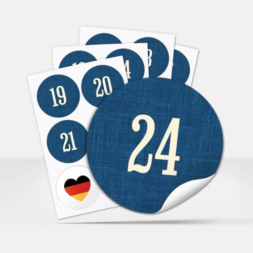 Adventskalender-Zahlen Aufkleber 1 bis 24 / Schlicht auf Blau Kinder Jungen Mädchen/Etiketten/Sticker/Weihnachtskalender/Advent/Rund/DIY/zum Aufkleben