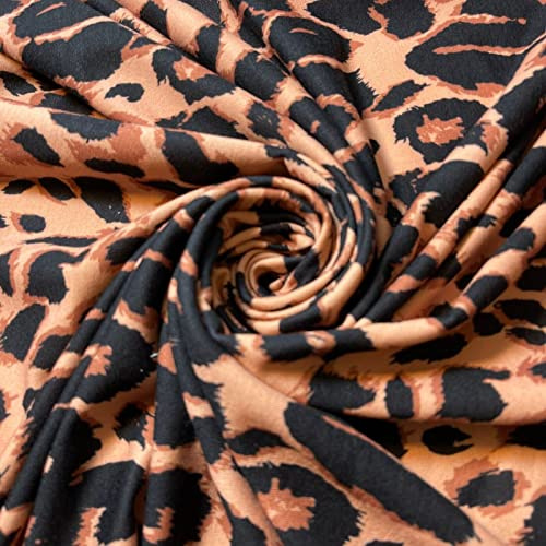 Tejido de jersey de algodón liso liso de rizo francés, de 58 a 150 cm de ancho, se vende como 1 metro de longitud precortada (leopardo de cada uno)