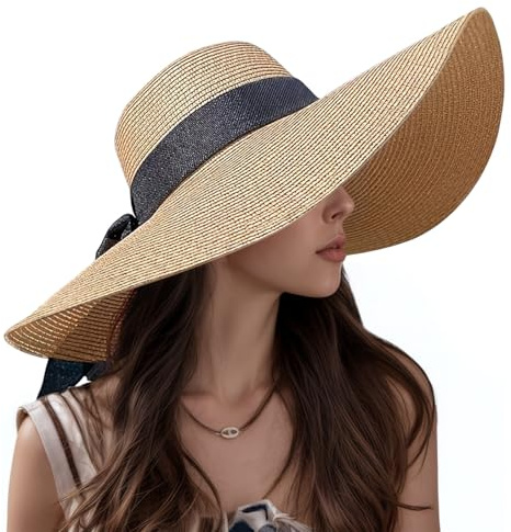 Beach Hats for Women - Sun Hat Womens UPF 50+, Packable Roll Up, Wide Brim Straw Women, Vocation, Cruise, Honeymoon, Travel,Khaki