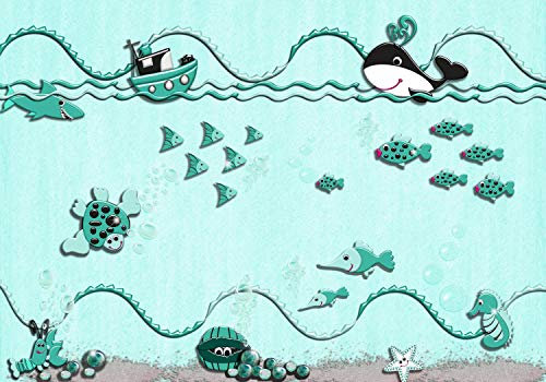 wandmotiv24 Fototapete Türkis Unterwasser Schiff Fische, 200 x 140cm - selbstklebende Strukturtapete, Wanddeko, Wandbild, Wandtapete, Seestern, Kinder, Kinderzimmer M3602