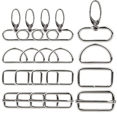 SWAWIS 40 Stück Drehgelenk Karabinerhaken Set, 32mm D-Ringe Schiebeschnallen Rechteckige Ringe Drehbare Karabinerhaken, für Taschen Gurt Kostüme Rucksack Hundeleine DIY Hardware-Zubehör(Silber)