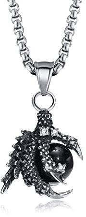 Epinki Edelstahl Halskette Herren Viking, Anhänger Drachenklaue mit Schwarz Kugel Bead Erbskette, Silber Halskette Schmuck Geschenke 60CM