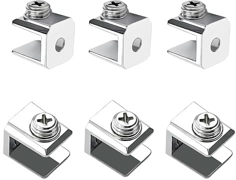 Qrity 16 Stück Glashalterung, Zinklegierung Glasregal, Verstellbare Glasklemme Spiegelclip, Glasregal Wandregal Halterung, für 3-8 MM Dickes Glas