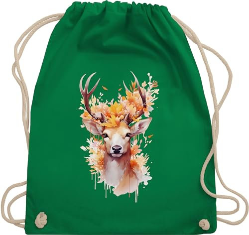 Turnbeutel Rucksack - Kompatibel mit Oktoberfest Tasche - Geschenk Hirsch Geweih I Hirschgeweih I Hirschmotiv Geschenk Jäger I Jägerin I Jagd - Unisize - Grün - trachtenrucksack bayrische taschen