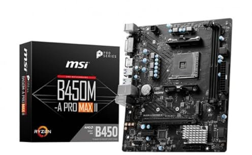 MSI B450M-A Pro Max II ProSeries Carte mère (mATX, Prend en Charge Les processeurs AMD 5000/4000/3000/2000/1000 Series AM4, M.2, SATA 6G, USB 3.2 Gen 1, DDR4, HDMI/DVI, LAN 2,5 Gbit/s), Noir
