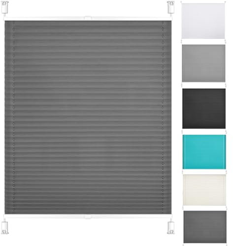 Plissee Ohne Bohren Verdunkelung 20 x 40 cm Einfache Montage, Pflegeleicht Plisee Rollo Ohne Bohren inkl. Zubehör für Wohnzimmer, Dunkelgrau