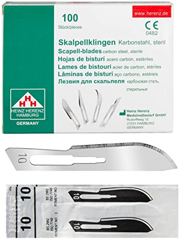 Shehadeh - 100 Stück sterile Skalpellklingen Figur 10 für Skalpellhalter Nr. 3 - Extrem scharf